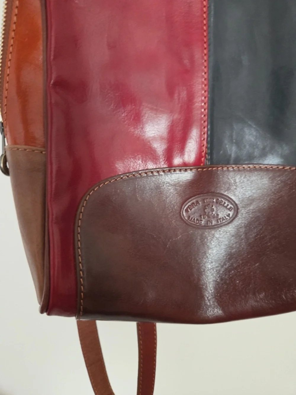 Vera Pelle Glossy Multi Color Leather Backpack Rare Euc Made In Italy